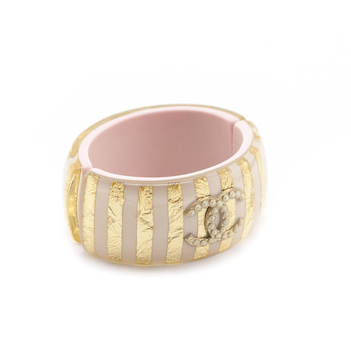 Chanel Pink 
Gold Striped Resin 
Faux Pearl CC Hinged Bracelet - Replica Handbag 
 - Replica Handbags 
Best Quality
 Designer Handbags 
Preloved Fashions