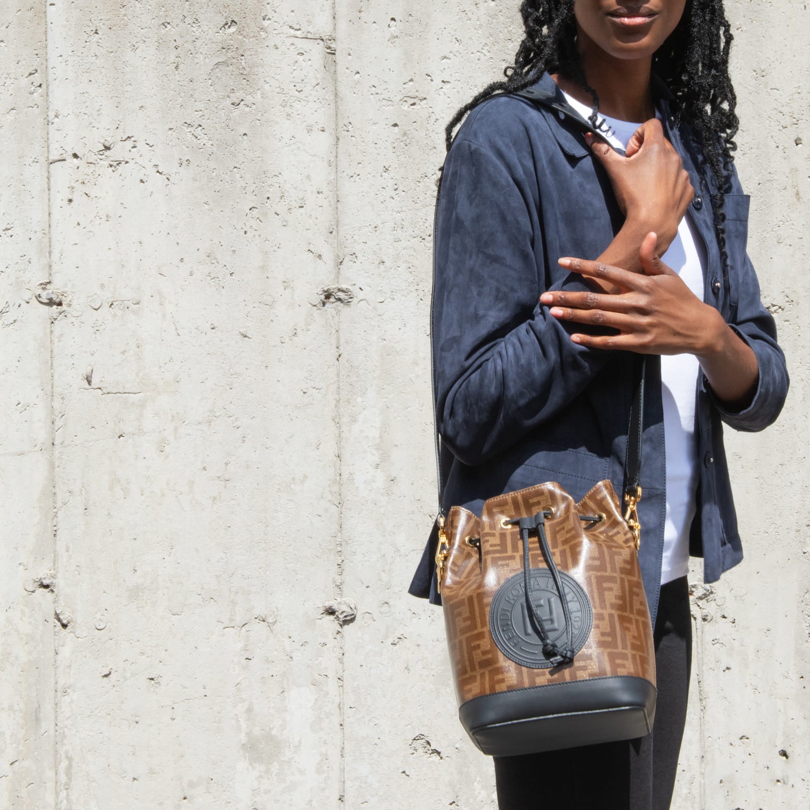 Fendi Black 
Glazed Fabric FF 1974 Stamp Patch Small Mon Tresor Bucket Bag - Replica Handbag 
 - Replica Handbags 
Best Quality
 Designer Handbags 
Preloved Fashions