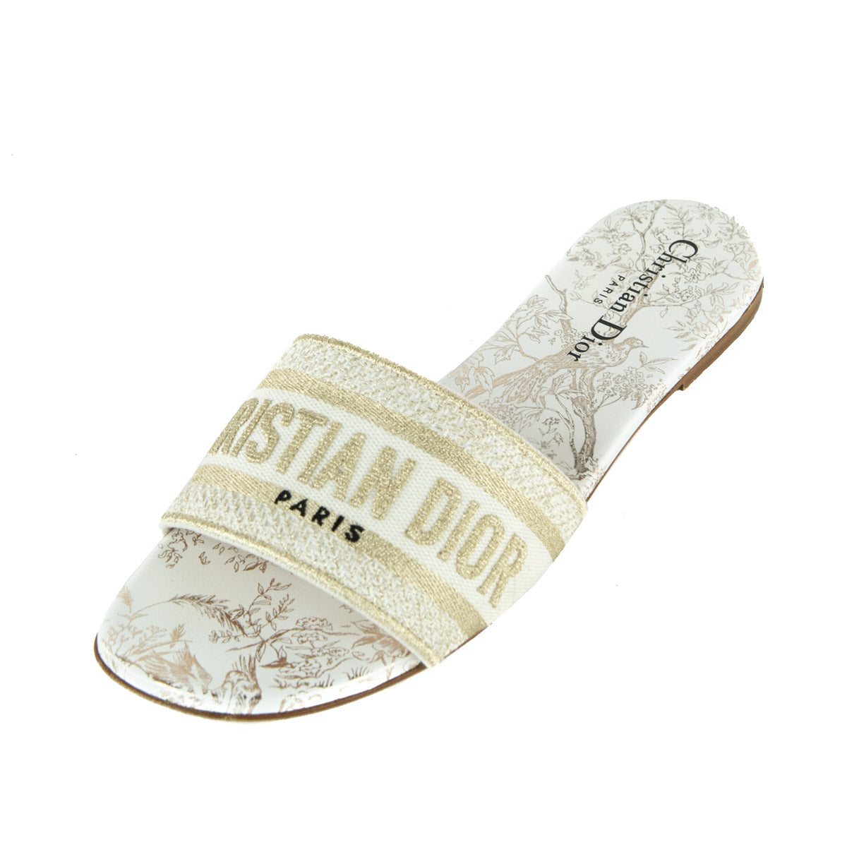 Dior White 
Pale Gold DWay Jardin D
Hiver Slide Sandals Size US 8 | EU 38 - Replica Handbag 
 - Replica Handbags 
Best Quality
 Designer Handbags 
Preloved Fashions