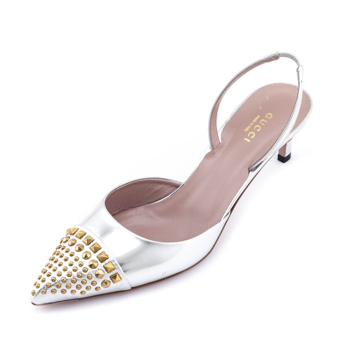 Gucci Silver 
Gold-Studded Slingback Pumps Size US 9 | IT 39 - Replica Handbag 
 - Replica Handbags 
Best Quality
 Designer Handbags 
Preloved Fashions