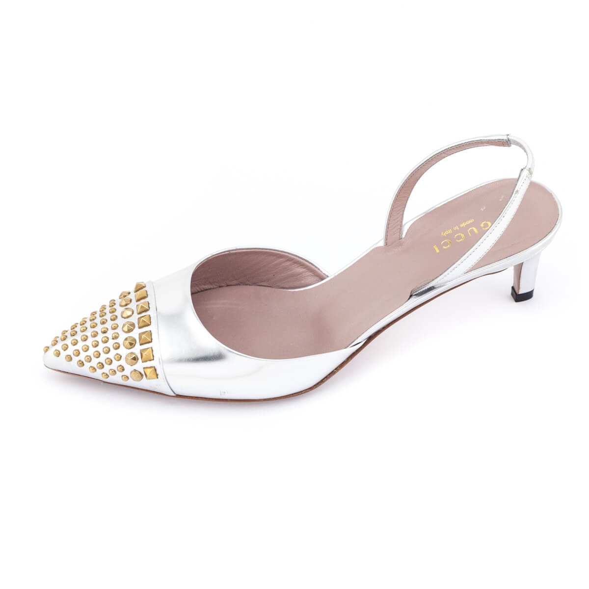 Gucci Silver 
Gold-Studded Slingback Pumps Size US 9 | IT 39 - Replica Handbag 
 - Replica Handbags 
Best Quality
 Designer Handbags 
Preloved Fashions