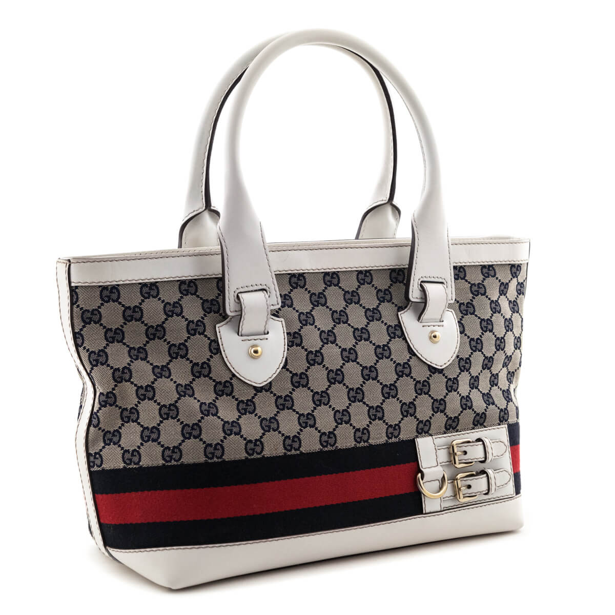 Gucci White 
Navy Monogram Web Tote - Replica Handbag 
 - Replica Handbags 
Best Quality
 Designer Handbags 
Preloved Fashions