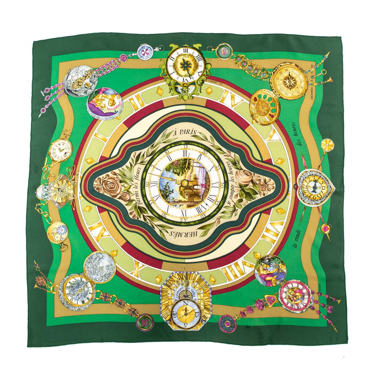 Hermes Green 
Gold La Ronde Des Heures Silk Scarf - Replica Handbag 
 - Replica Handbags 
Best Quality
 Designer Handbags 
Preloved Fashions