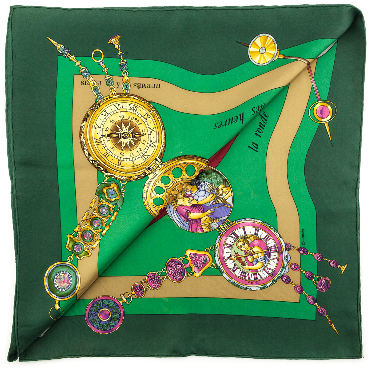 Hermes Green 
Gold La Ronde Des Heures Silk Scarf - Replica Handbag 
 - Replica Handbags 
Best Quality
 Designer Handbags 
Preloved Fashions