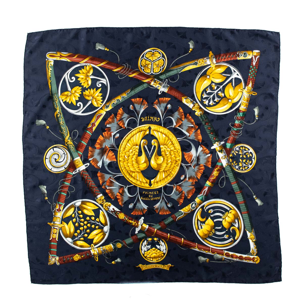 Hermes Navy 
Gold Daïmyo Princes du Soleil Levant Jacquard Silk Scarf - Replica Handbag 
 - Replica Handbags 
Best Quality
 Designer Handbags 
Preloved Fashions