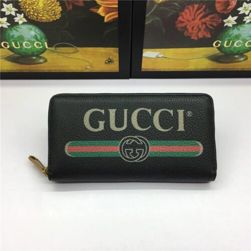 High Quality Luxury Gucci Print Leather Zip Around Wallet (Varied Colors)