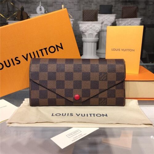 High Quality Luxury Louis Vuitton Josephine Wallet Damier Ebene Canvas Red