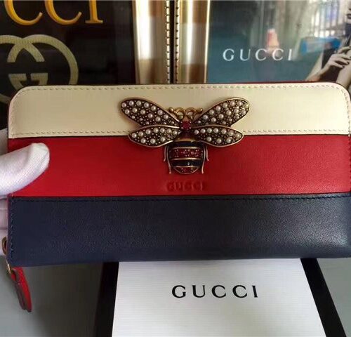 High Quality Luxury Gucci Queen Margaret Leather Zip Around Wallet (Varied Colors)