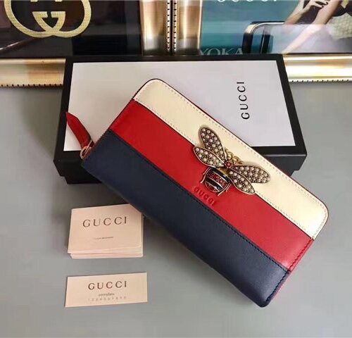 High Quality Luxury Gucci Queen Margaret Leather Zip Around Wallet (Varied Colors) alternate view