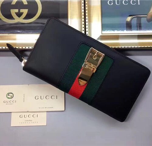 High Quality Luxury Gucci Sylvie Leather Zip Around Wallet (Varied Colors) alternate view