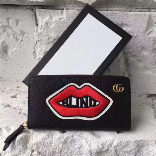 High Quality Luxury Gucci Leather Zip Around Wallet With Mouth (2 Colors)