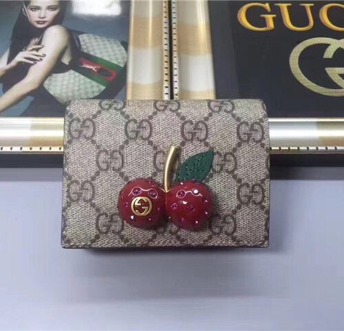 High Quality Luxury Gucci GG Supreme Card Case With Cherries