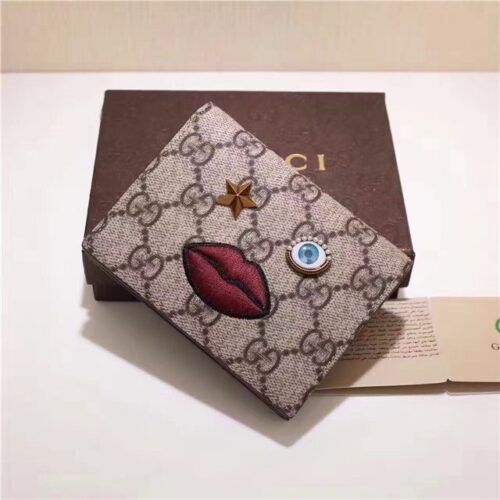 High Quality Luxury Gucci Card Case With Embroidered Face Red