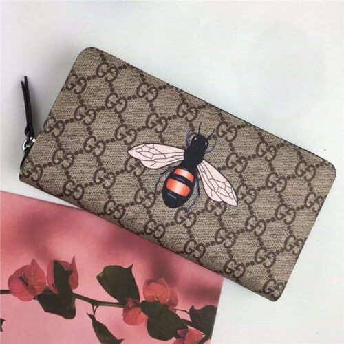 High Quality Luxury Gucci GG Supreme Zip Around Wallet Bee Print