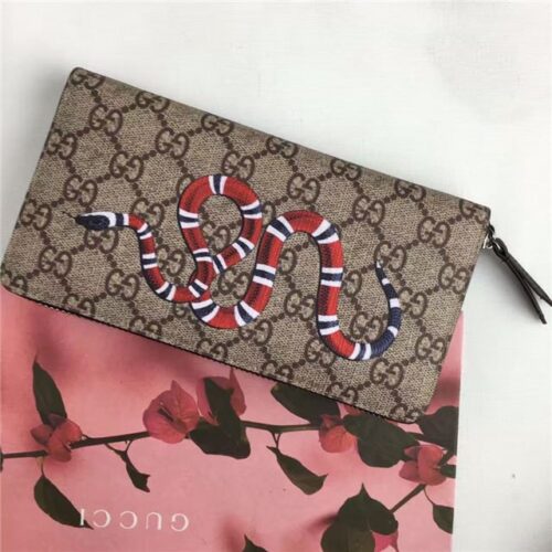 High Quality Luxury Gucci GG Supreme Zip Around Wallet Snake Print