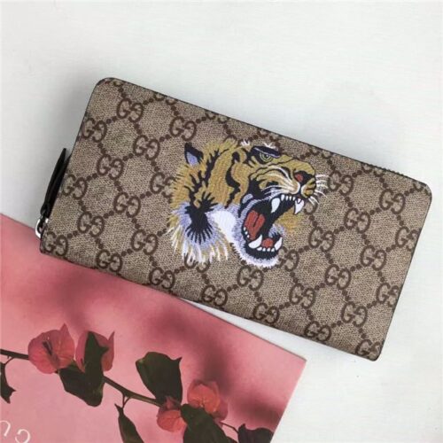 High Quality Luxury Gucci GG Supreme Zip Around Wallet Tiger Print