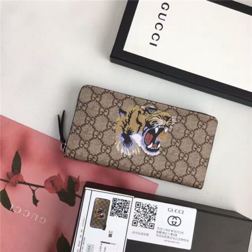 High Quality Luxury Gucci GG Supreme Zip Around Wallet Tiger Print alternate view