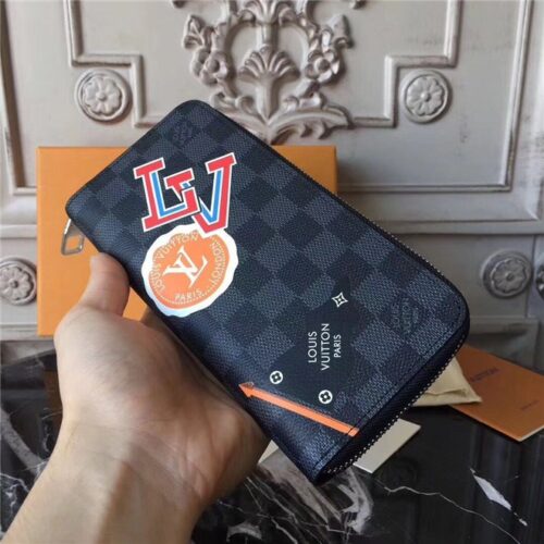 High Quality Luxury Louis Vuitton Zippy Wallet Vertical Damier Graphite Stickers alternate view