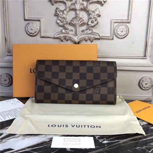 High Quality Luxury Louis Vuitton Sarah Wallet Damier Ebene Brown