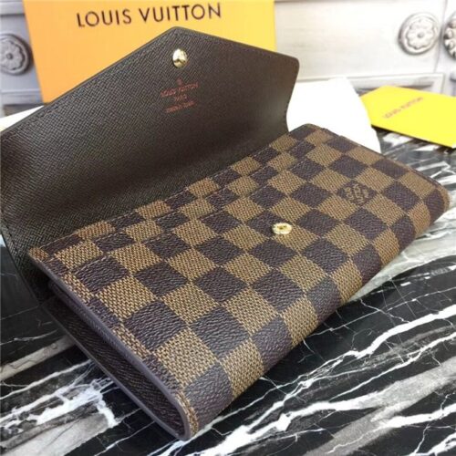 High Quality Luxury Louis Vuitton Sarah Wallet Damier Ebene Brown product detail
