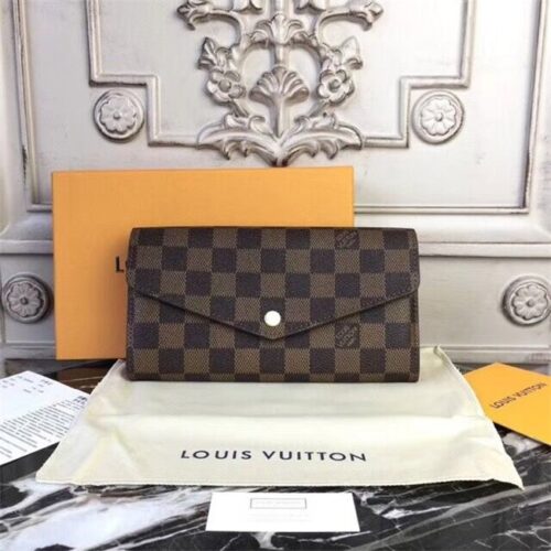 High Quality Luxury Louis Vuitton Sarah Wallet Damier Ebene Rose Ballerine