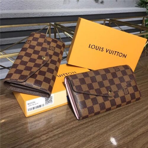 High Quality Luxury Louis Vuitton Sarah Wallet Damier Ebene Rose Ballerine product detail