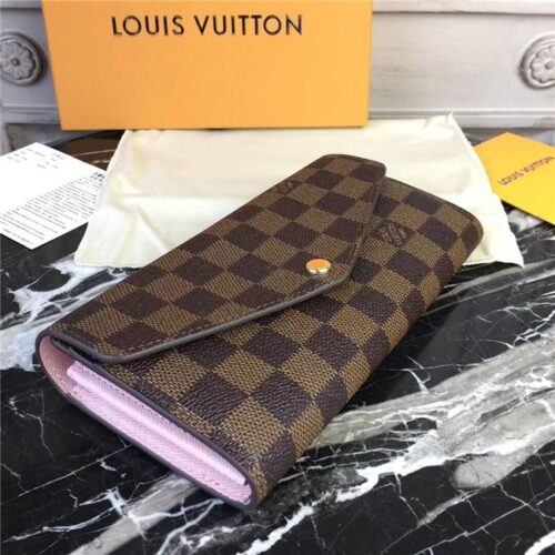 High Quality Luxury Louis Vuitton Sarah Wallet Damier Ebene Rose Ballerine alternate view