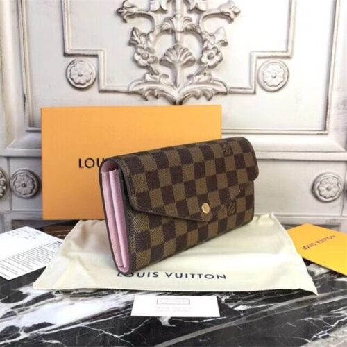 High Quality Luxury Louis Vuitton Sarah Wallet Damier Ebene Rose Ballerine product detail