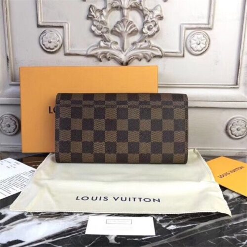 High Quality Luxury Louis Vuitton Sarah Wallet Damier Ebene Rose Ballerine product detail