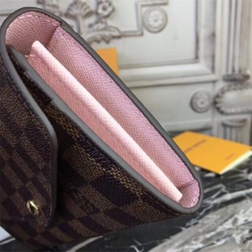 High Quality Luxury Louis Vuitton Sarah Wallet Damier Ebene Rose Ballerine product detail
