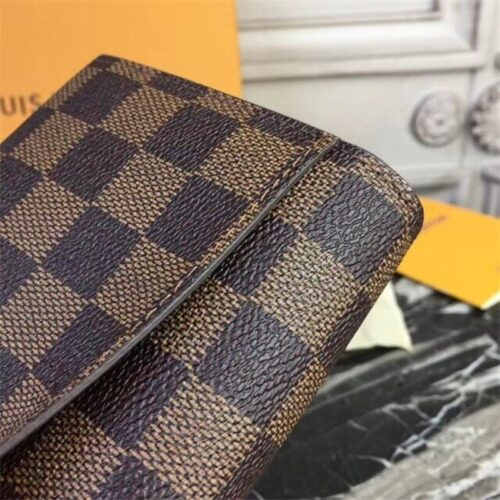 High Quality Luxury Louis Vuitton Sarah Wallet Damier Ebene Rose Ballerine product detail