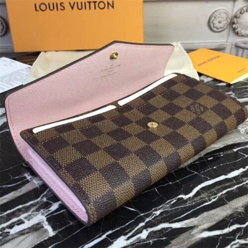 High Quality Luxury Louis Vuitton Sarah Wallet Damier Ebene Rose Ballerine product detail