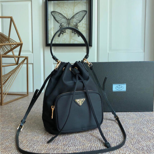High Quality Luxury Prada Classic Nylon Drawstring Womens Bucket Bag