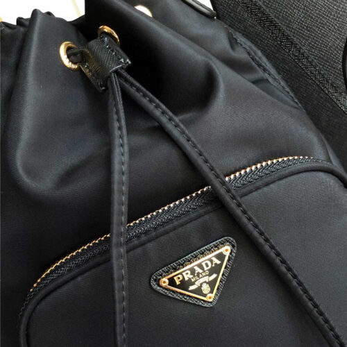 High Quality Luxury Prada Classic Nylon Drawstring Womens Bucket Bag product detail