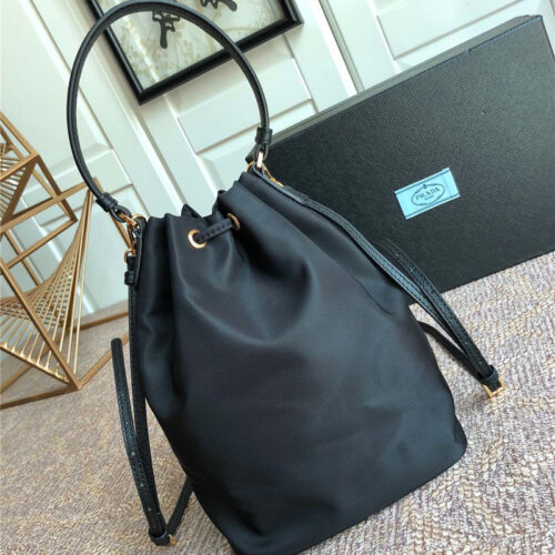 High Quality Luxury Prada Classic Nylon Drawstring Womens Bucket Bag alternate view