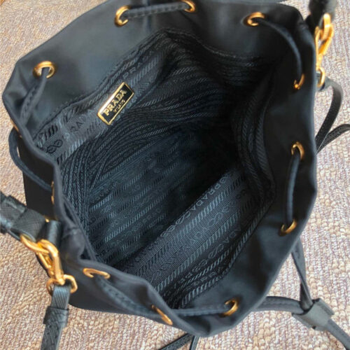 High Quality Luxury Prada Classic Nylon Drawstring Womens Bucket Bag product detail