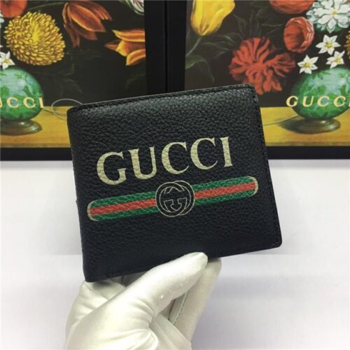 High Quality Luxury Gucci Print Leather Bi-Fold Wallet Black alternate view