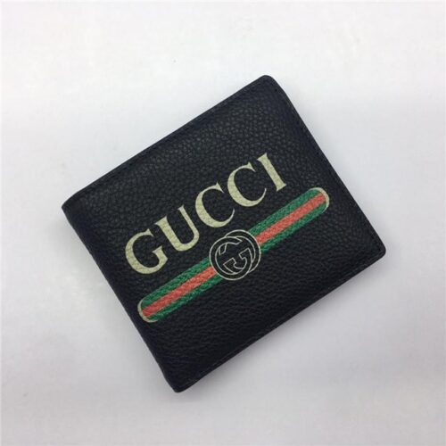 High Quality Luxury Gucci Print Leather Bi-Fold Wallet Black product detail