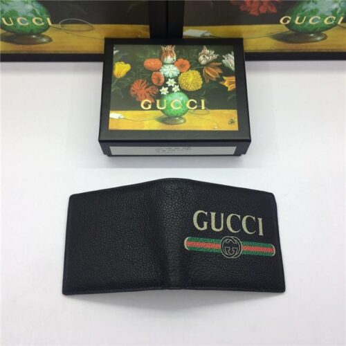 High Quality Luxury Gucci Print Leather Bi-Fold Wallet Black product detail