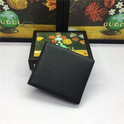 High Quality Luxury Gucci Print Leather Bi-Fold Wallet Black product detail