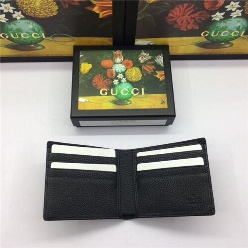 High Quality Luxury Gucci Print Leather Bi-Fold Wallet Black product detail