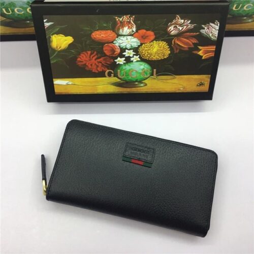 High Quality Luxury Gucci Leather Zip Around Wallet With Web