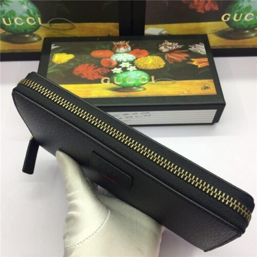 High Quality Luxury Gucci Leather Zip Around Wallet With Web product detail