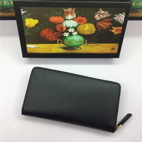 High Quality Luxury Gucci Leather Zip Around Wallet With Web product detail