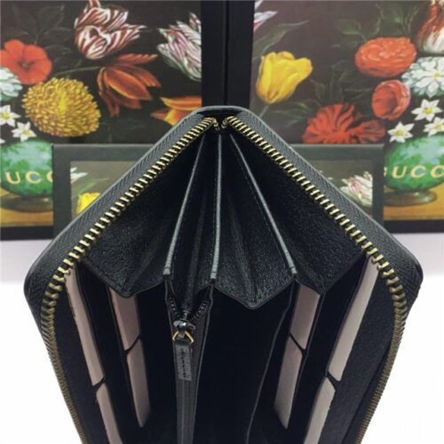 High Quality Luxury Gucci Leather Zip Around Wallet With Web product detail
