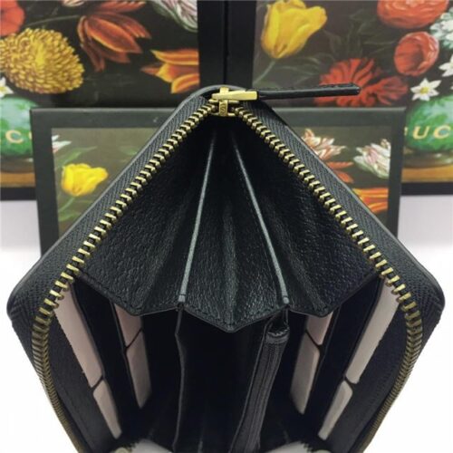 High Quality Luxury Gucci Leather Zip Around Wallet With Web product detail