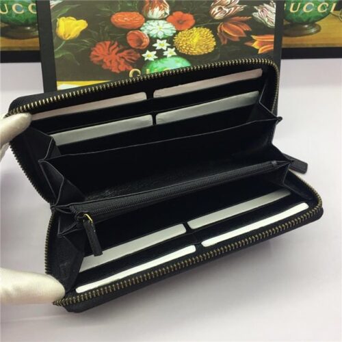 High Quality Luxury Gucci Leather Zip Around Wallet With Web product detail