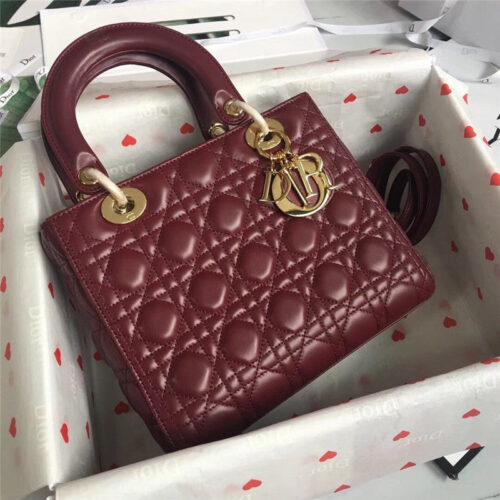 High Quality Luxury Lady Dior Cannage Bag Red Wine