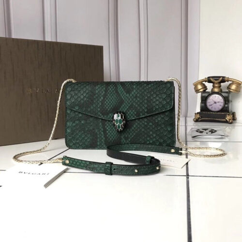 High Quality Luxury Bvlgari Python Bag Green