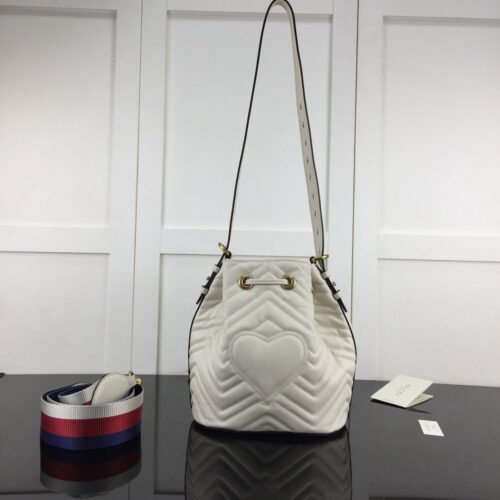 High Quality Luxury Gucci GG Marmont Quilted Leather Bucket Bag 476674 In White alternate view